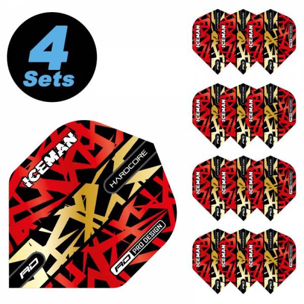 4 Flight Sets (12 pcs) Gerwyn Price Red & Gold Hardcore Premium Standard