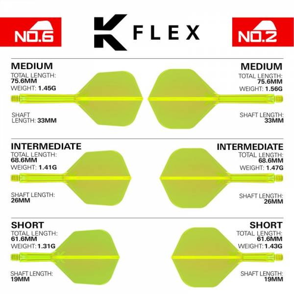 K-FLEX (3 pcs) Flight & Shaft (No 6) neon yellow